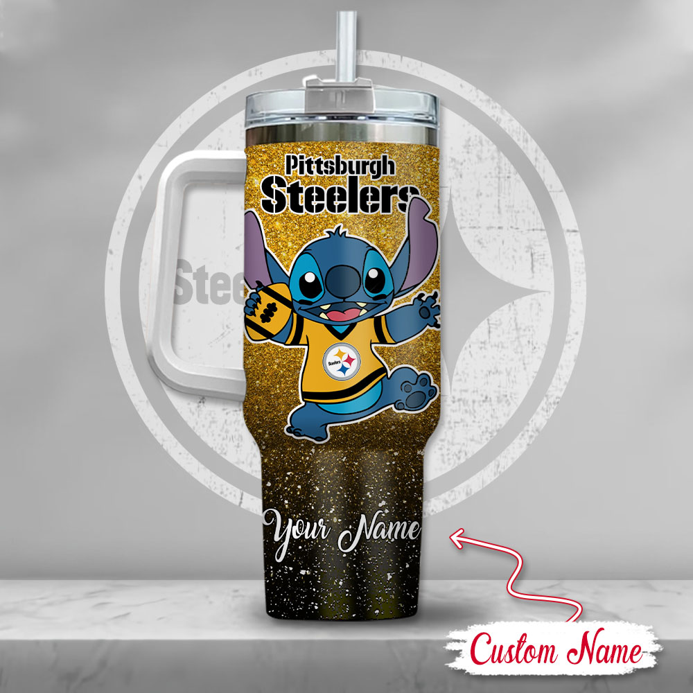 Customizable Pittsburgh Football Fan Tumbler with Cute Blue Character Design - Image 3