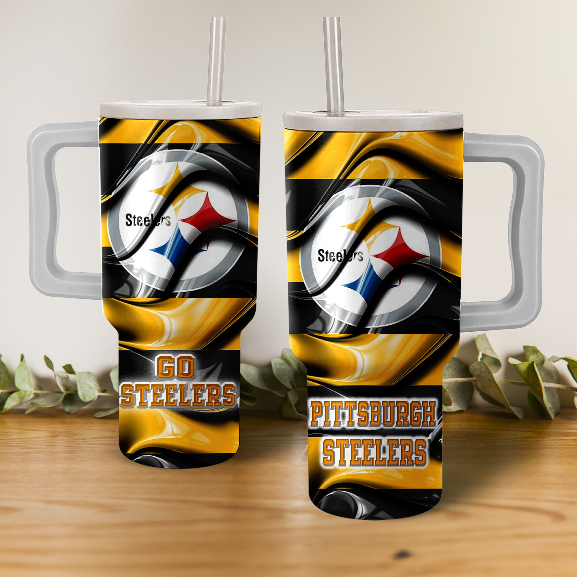 Pittsburgh Steelers Travel Mug with Handle - Insulated Tumbler for Hot & Cold Drinks