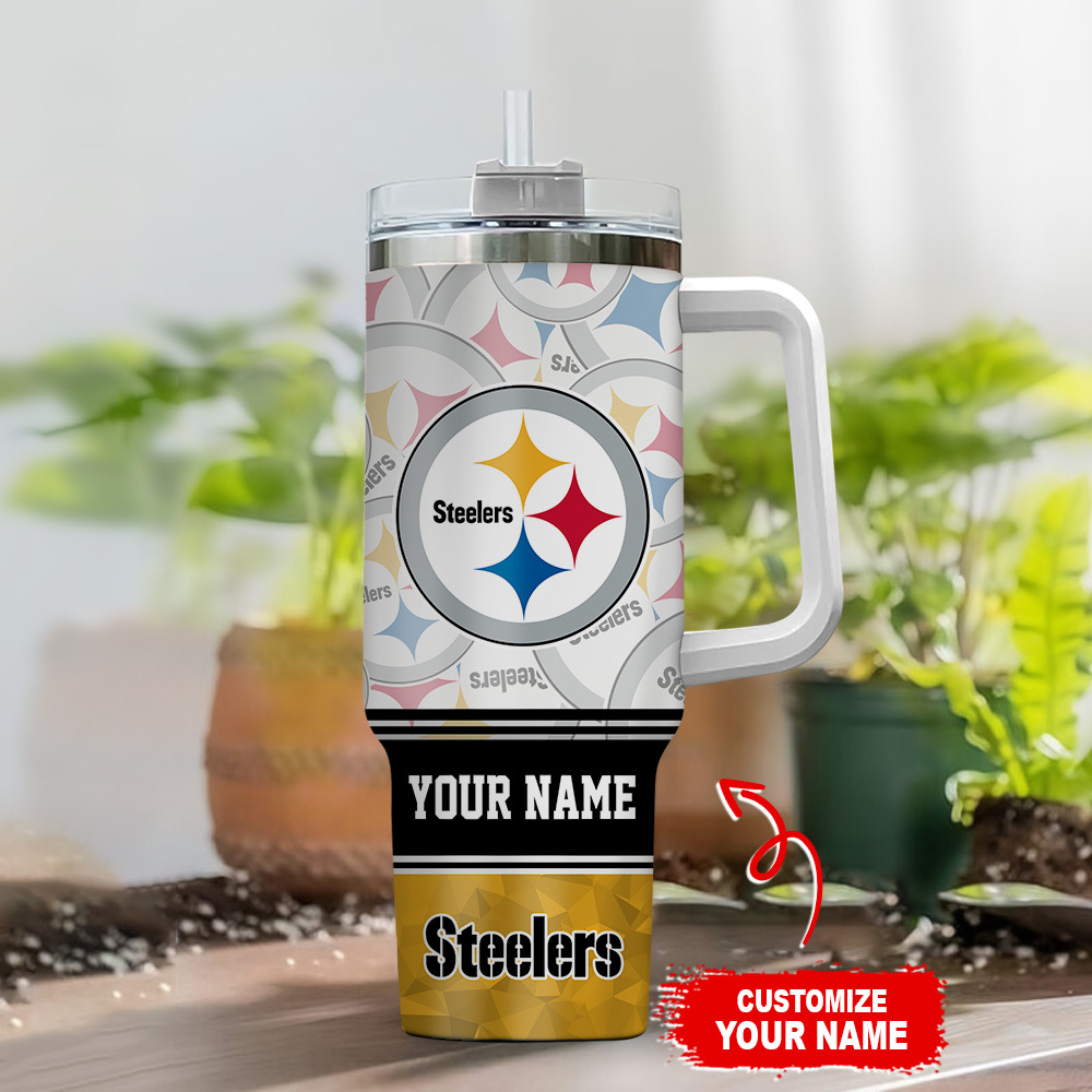 Customizable Steelers Tumbler with Handle - Personalize Your Drinkware - Image 2