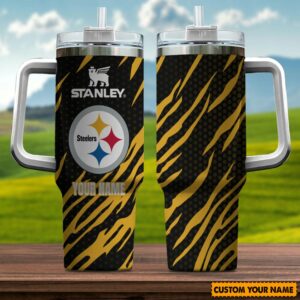 Custom Steelers Tumbler - Personalized Insulated Mug with Handle & Straw