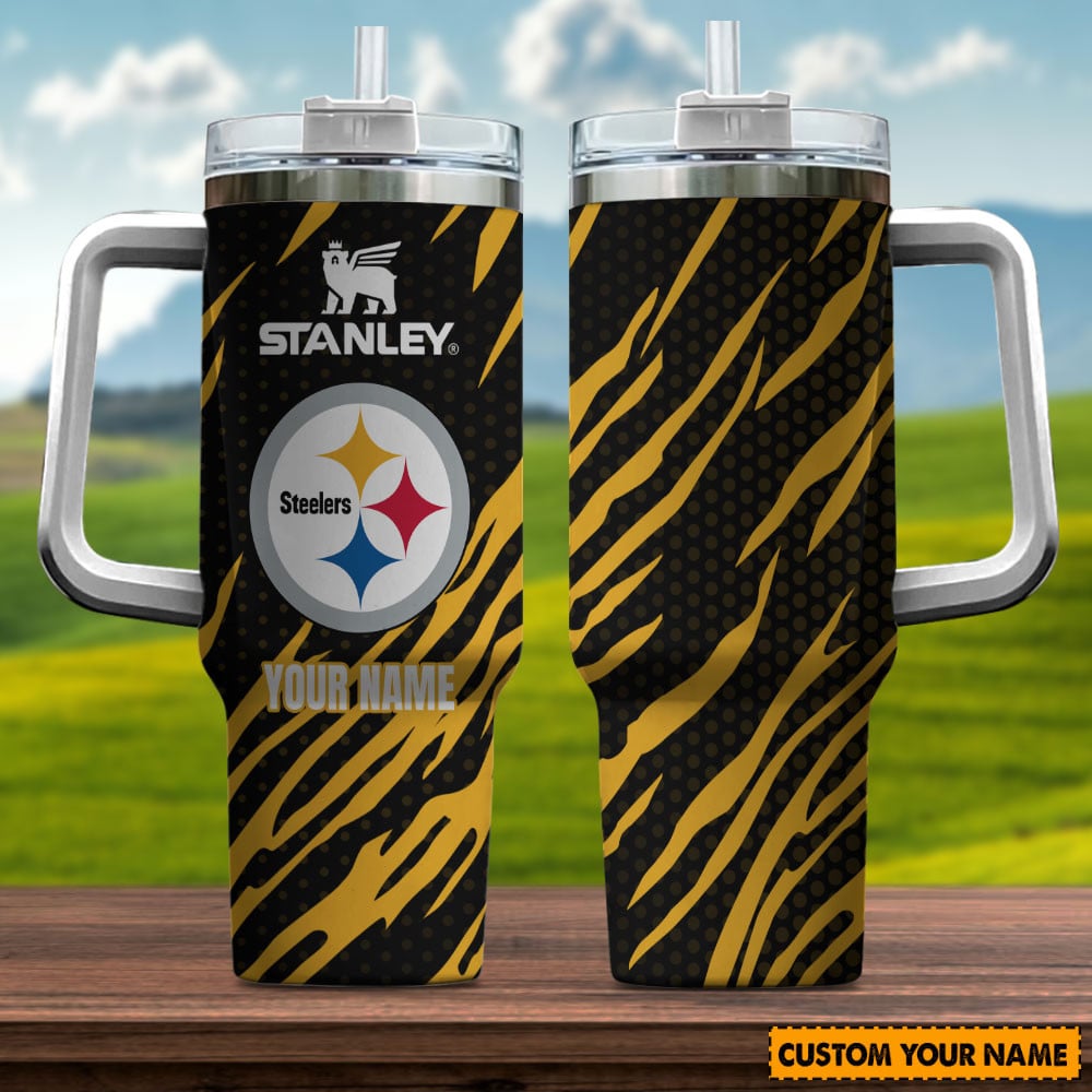 Custom Steelers Tumbler - Personalized Insulated Mug with Handle & Straw