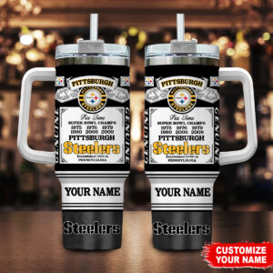 Personalized Pittsburgh Steelers Tumbler with Handle - Custom Name & Straw