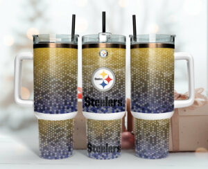Stylish Steelers Travel Tumbler with Handle & Straw - Perfect Gift for Fans