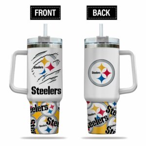 Steelers Fan Tumbler with Straw - Durable Insulated Travel Mug with Handle