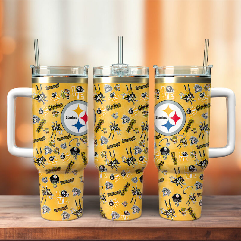 Pittsburgh Steelers NFL Custom Stanley Quencher 40oz Stainless Steel Tumbler With Handle - Threewoofs