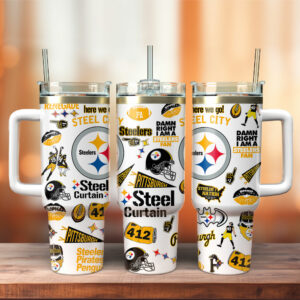 Pittsburgh Steelers NFL Custom Stanley Quencher 40oz Stainless Steel Tumbler With Handle - Threewoofs
