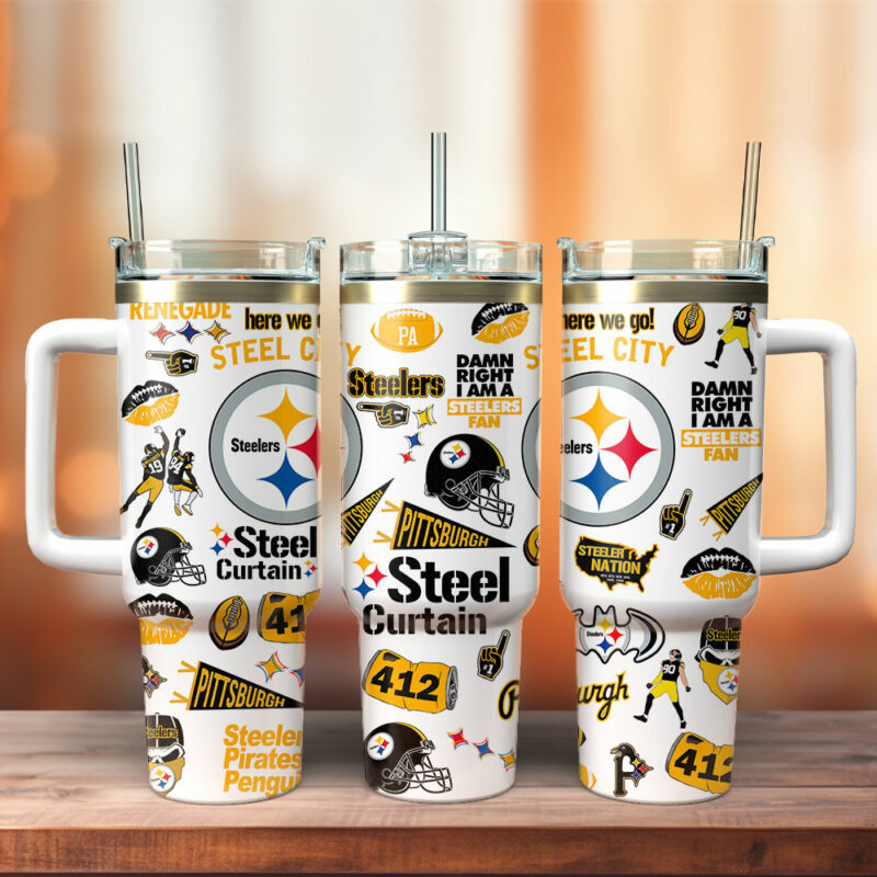 Pittsburgh Steelers NFL Custom Stanley Quencher 40oz Stainless Steel Tumbler With Handle - Threewoofs