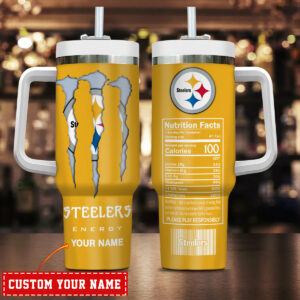 Custom Steelers Energy Drink Tumbler – Personalized Fan Gift with Handle and Straw