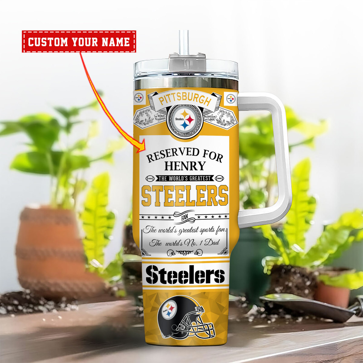 Customizable Steelers Fan Mug with Straw - Perfect Gift for Sports Enthusiasts - Image 2