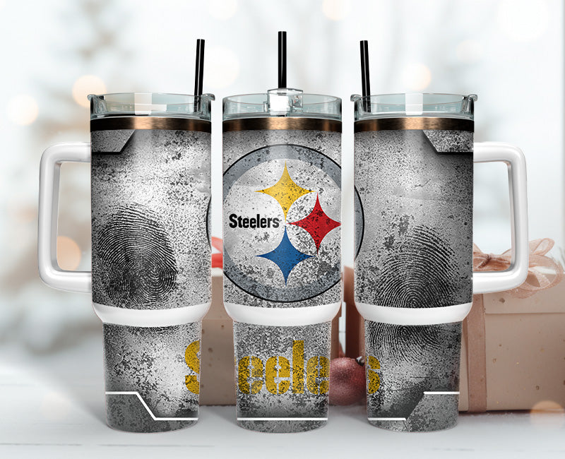 Steelers Fan Stainless Steel Travel Mug with Handle - Keep Drinks Hot or Cold