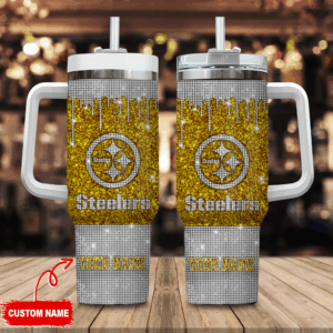 Pittsburgh Steelers NFL Glitter Custom Stanley Quencher 40oz Stainless Steel Tumbler With Handle - Threewoofs