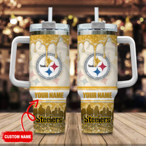 Custom Name Steelers Tumbler - Personalized Glitter Steel City Travel Mug