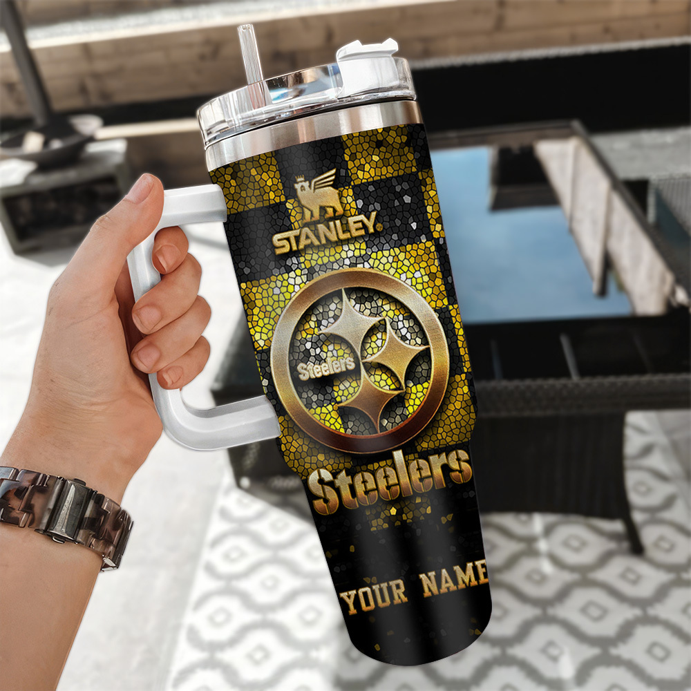 Customizable Steelers Stainless Steel Tumbler with Handle & Straw - Image 3