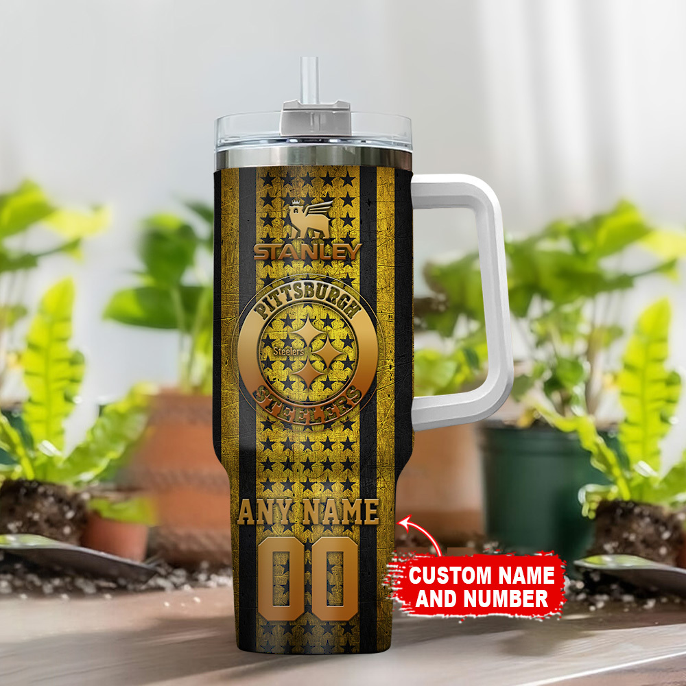 Custom Pittsburgh Steelers Tumbler - Personalized Name & Number Mug - Image 2