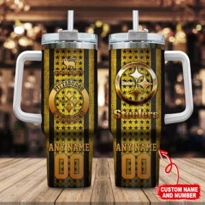 Custom Pittsburgh Steelers Tumbler - Personalized Name & Number Mug