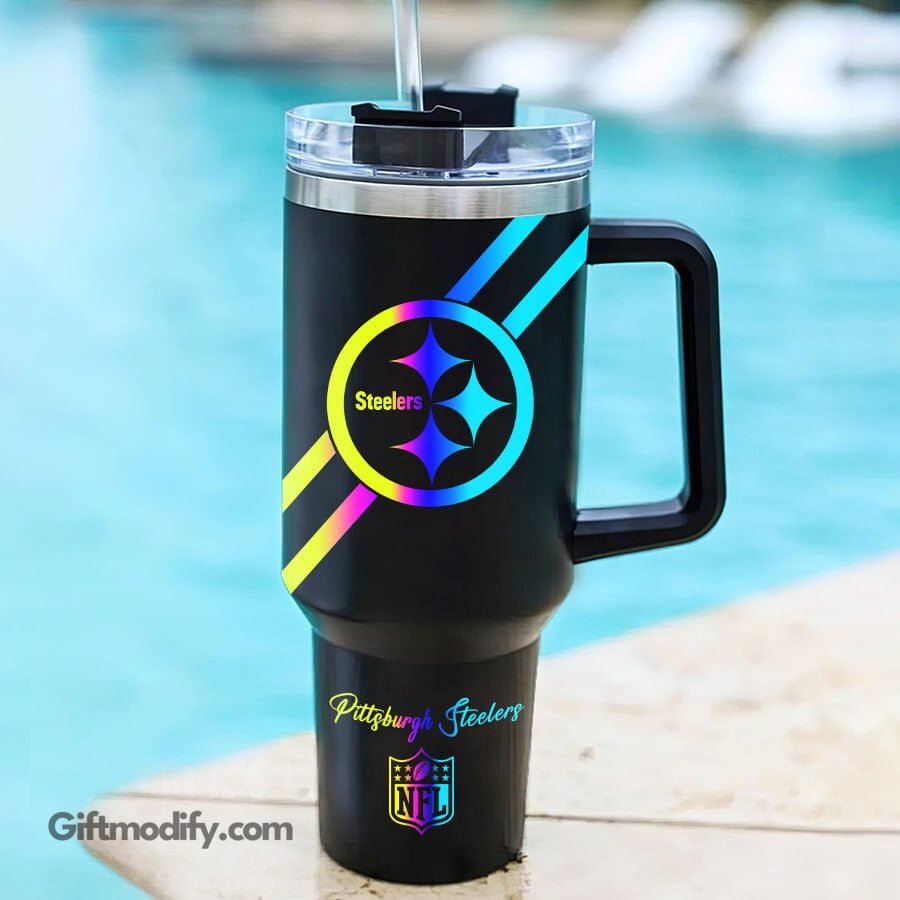 Customizable Steelers Tumbler with Handle - Personalized Name & Logo - Image 2