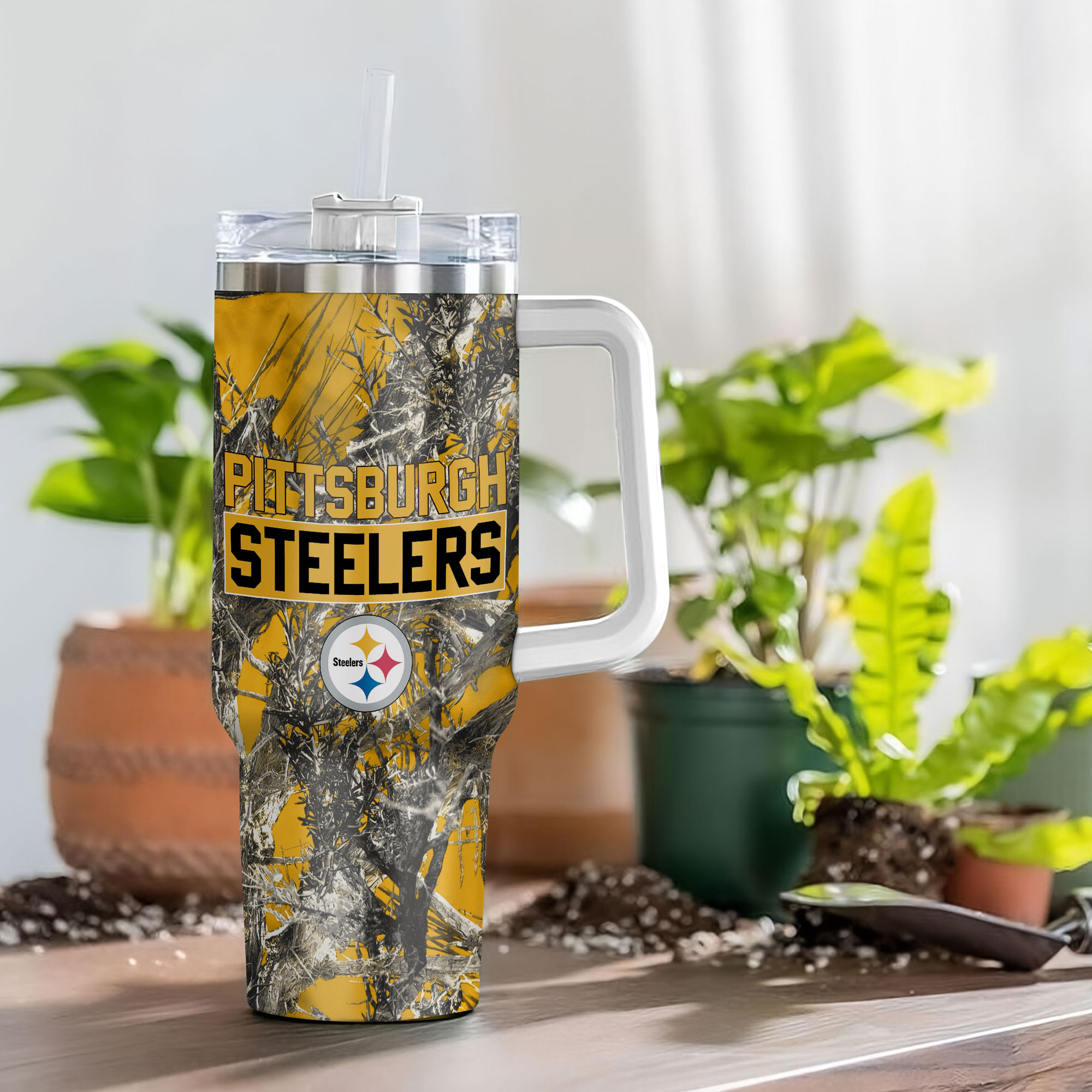 Pittsburgh Steelers Camo Travel Mug - Keep Drinks Hot or Cold, Perfect for Fans - Image 4