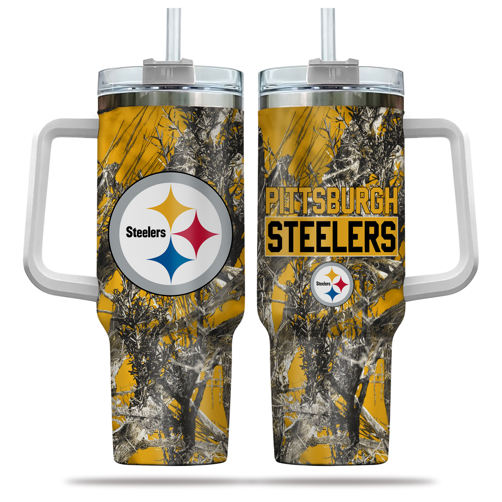 Pittsburgh Steelers Camo Travel Mug - Keep Drinks Hot or Cold, Perfect for Fans