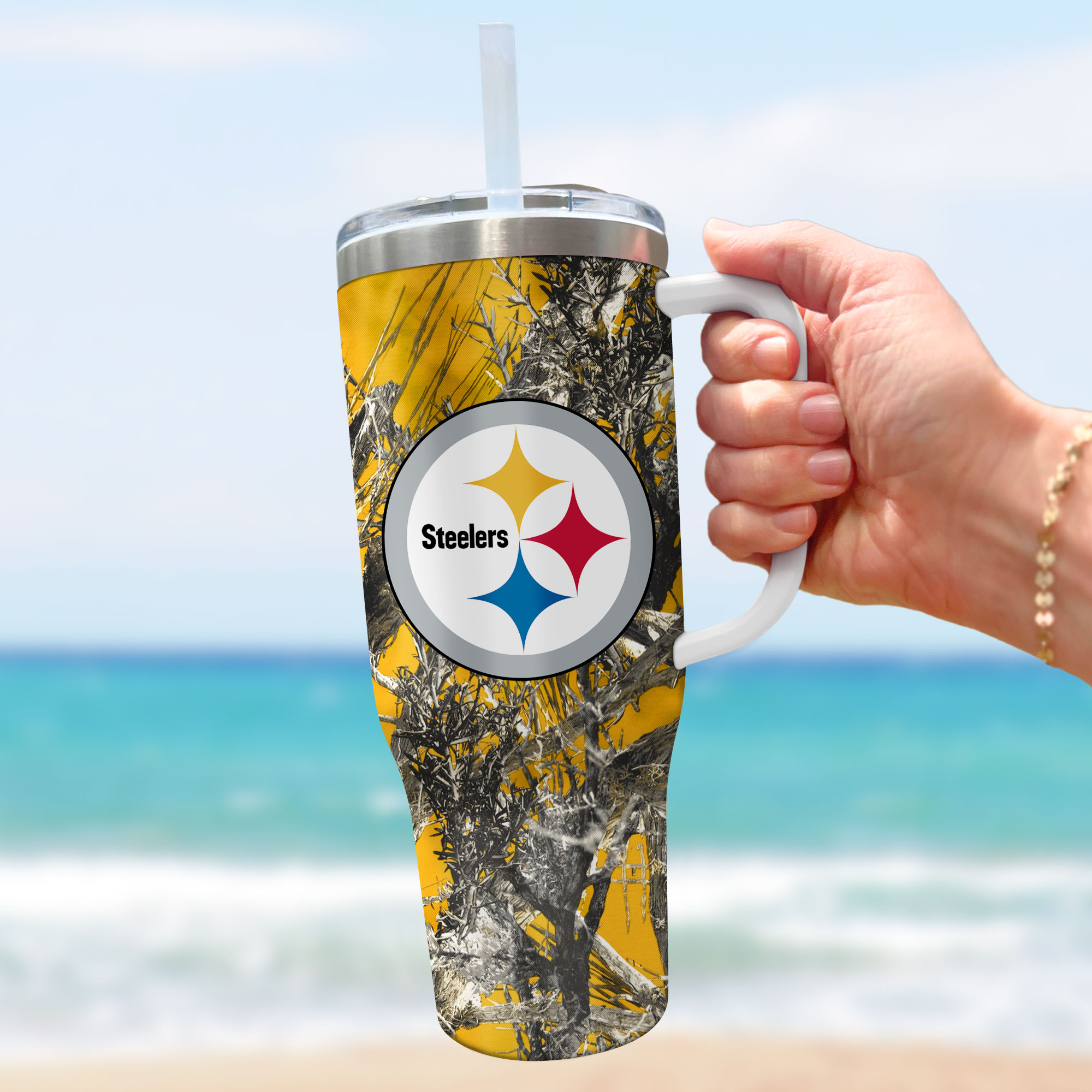 Pittsburgh Steelers Camo Travel Mug - Keep Drinks Hot or Cold, Perfect for Fans - Image 3
