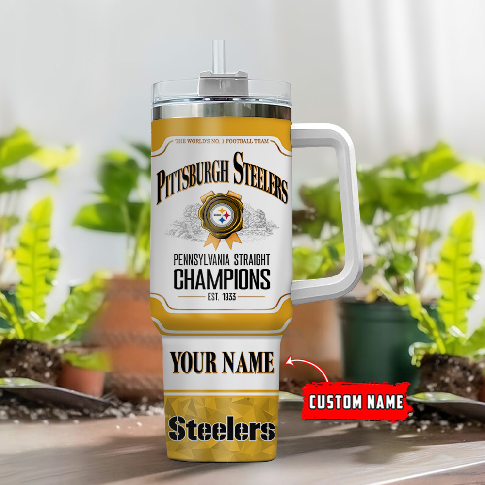 Custom Pittsburgh Steelers Champions Tumbler with Handle - Personalize Your Drinkware - Image 2
