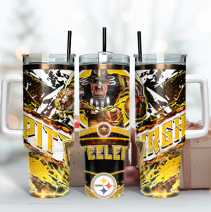 Steel-Themed Tumbler with Handle & Straw - Double Wall Insulated 40oz Cup