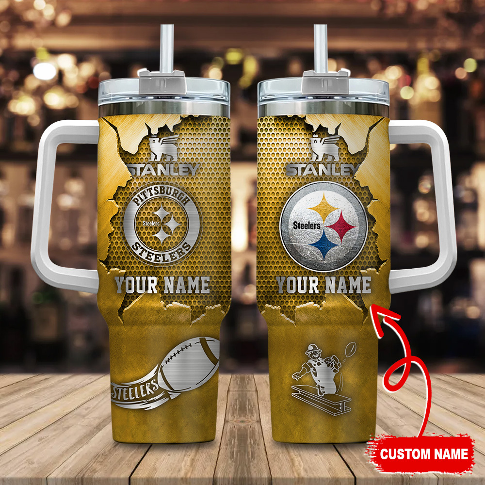 Personalized Pittsburgh Steelers Tumbler with Handle - Custom Name & Logo