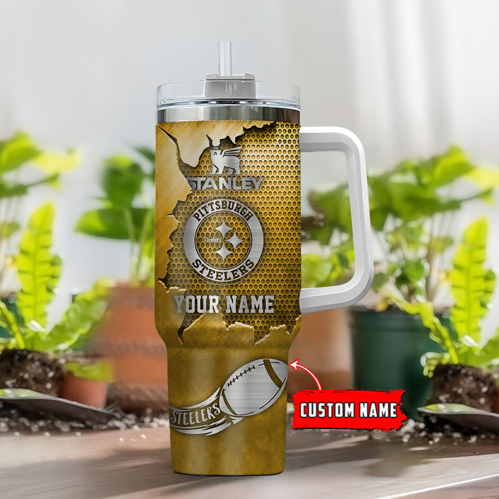 Personalized Pittsburgh Steelers Tumbler with Handle - Custom Name & Logo - Image 2