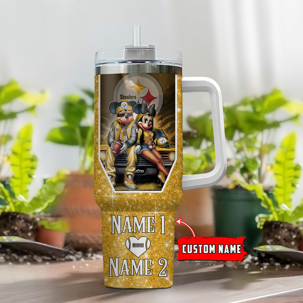 Customizable Disney Steelers Fan Tumbler with Handles - Perfect Gift for NFL Lovers - Image 2