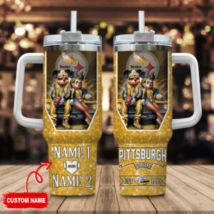 Customizable Disney Steelers Fan Tumbler with Handles - Perfect Gift for NFL Lovers