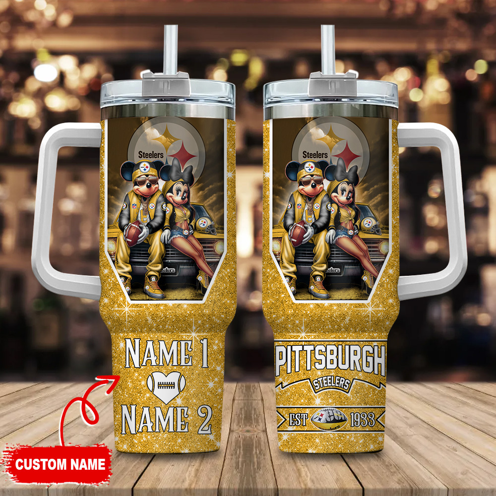 Customizable Disney Steelers Fan Tumbler with Handles - Perfect Gift for NFL Lovers