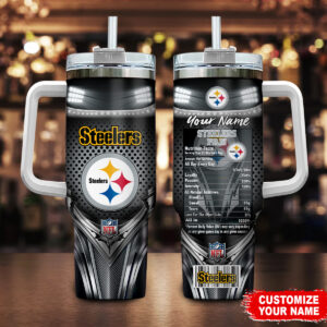 Customizable Steelers Fan Tumbler with Handle & Straw - Perfect Gift for Game Day