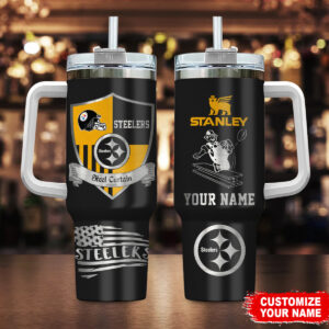 Customizable Steelers Tumbler with Handle & Straw - Perfect Gift for Fans