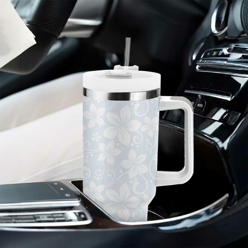 Plumeria Floral White Sunday Custom Stanley Quencher 40oz Stainless Steel Tumbler With Handle - Threewoofs - Image 8