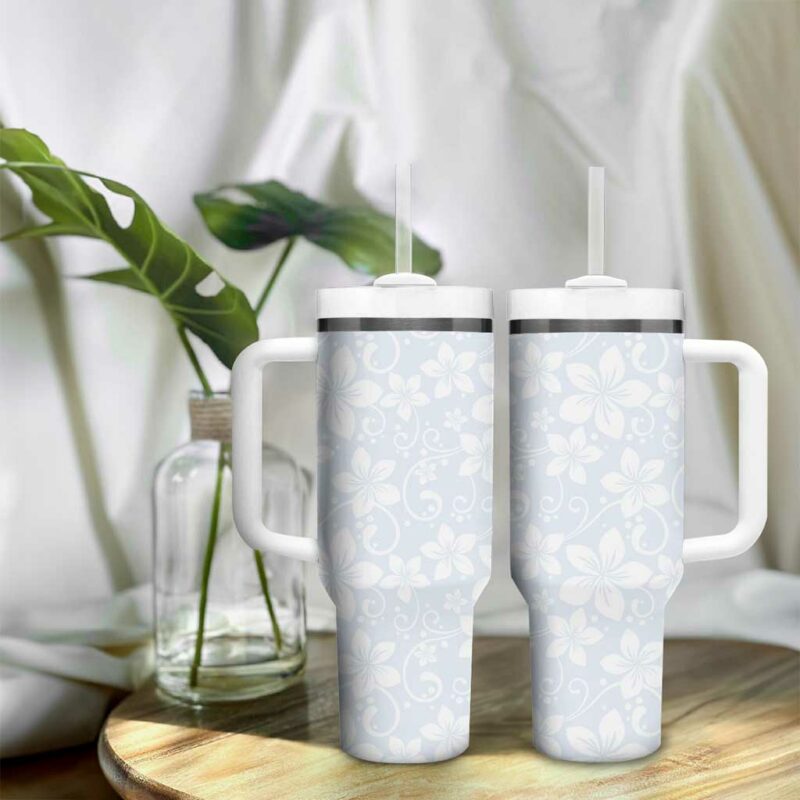 Plumeria Floral White Sunday Custom Stanley Quencher 40oz Stainless Steel Tumbler With Handle - Threewoofs - Image 9