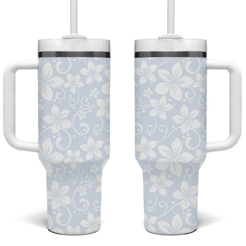 Plumeria Floral White Sunday Custom Stanley Quencher 40oz Stainless Steel Tumbler With Handle - Threewoofs