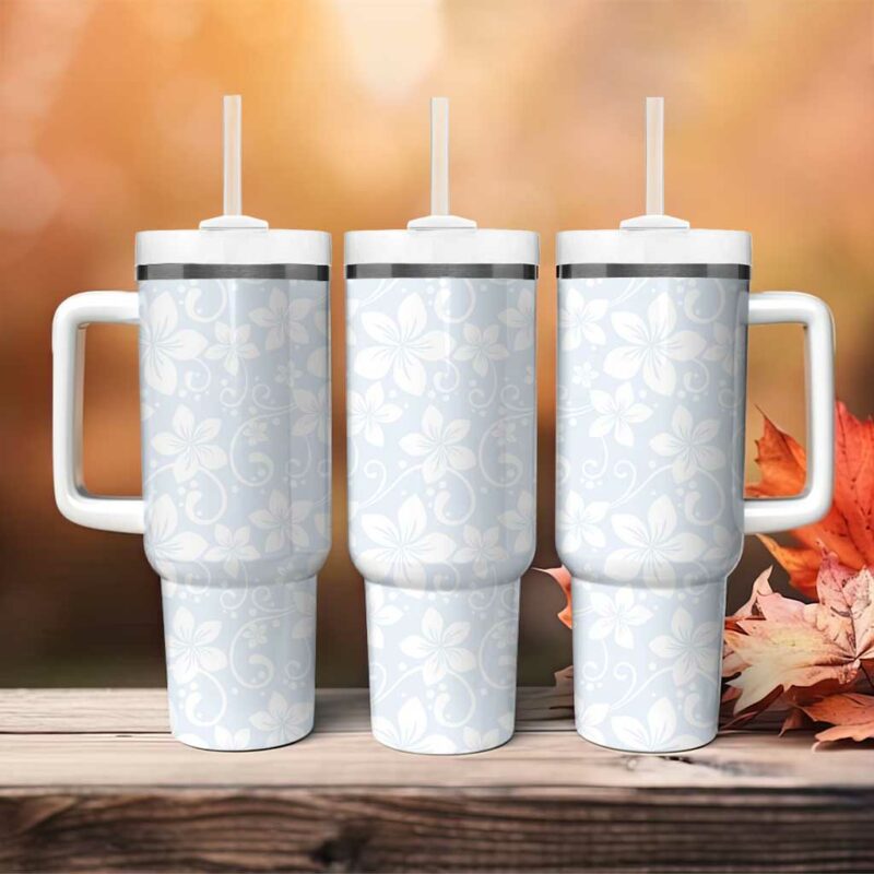 Plumeria Floral White Sunday Custom Stanley Quencher 40oz Stainless Steel Tumbler With Handle - Threewoofs - Image 4