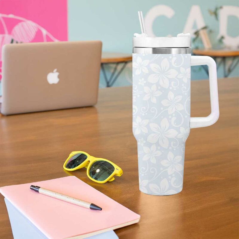 Plumeria Floral White Sunday Custom Stanley Quencher 40oz Stainless Steel Tumbler With Handle - Threewoofs - Image 5