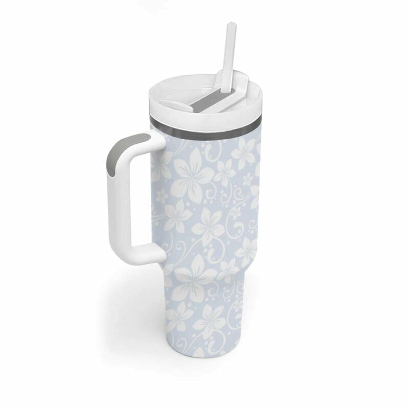 Plumeria Floral White Sunday Custom Stanley Quencher 40oz Stainless Steel Tumbler With Handle - Threewoofs - Image 2