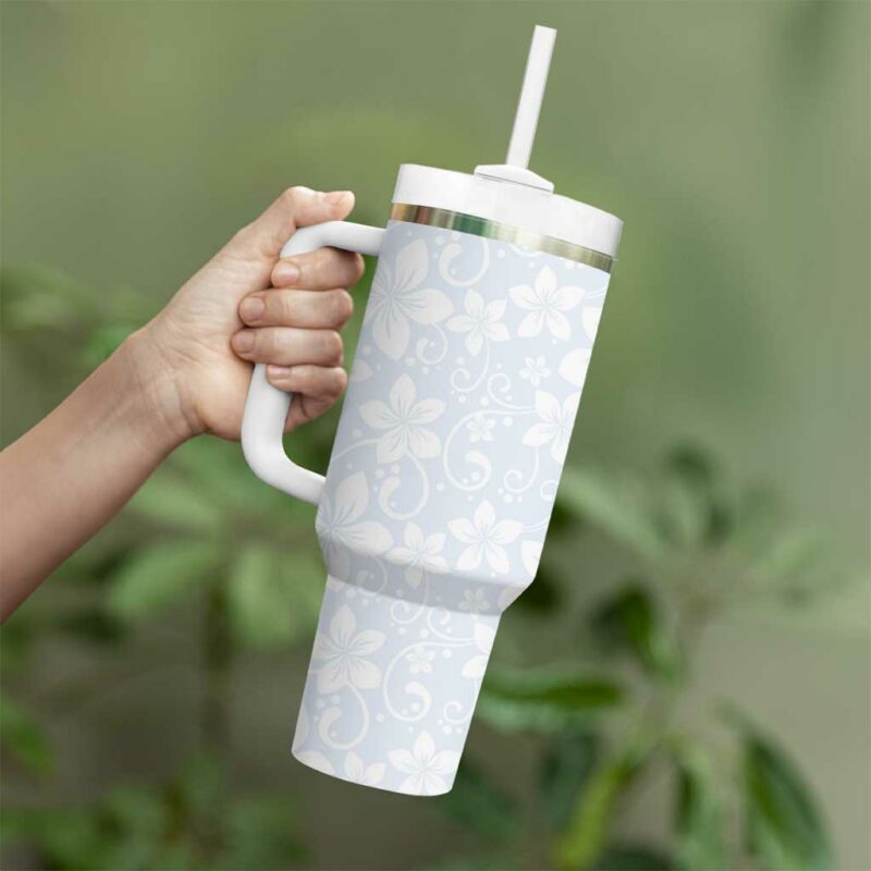 Plumeria Floral White Sunday Custom Stanley Quencher 40oz Stainless Steel Tumbler With Handle - Threewoofs - Image 3