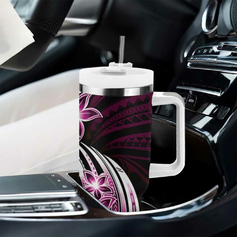 Plumeria Tribal Tattoo Pink Polynesian Custom Stanley Quencher 40oz Stainless Steel Tumbler With Handle - Threewoofs - Image 8