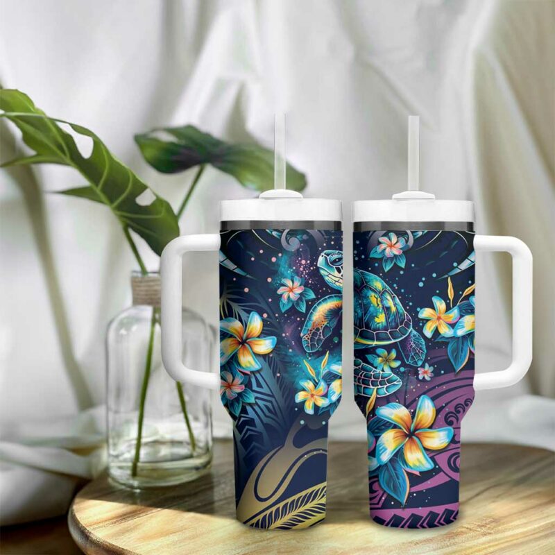 Plumeria Turtles Traditional Tribal Custom Stanley Quencher 40oz Stainless Steel Tumbler With Handle - Threewoofs - Image 9
