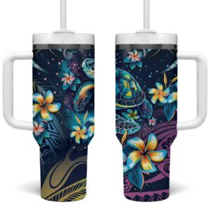 Plumeria Turtles Traditional Tribal Custom Stanley Quencher 40oz Stainless Steel Tumbler With Handle - Threewoofs