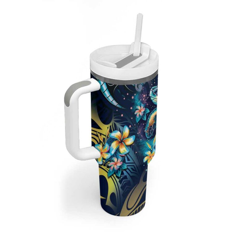 Plumeria Turtles Traditional Tribal Custom Stanley Quencher 40oz Stainless Steel Tumbler With Handle - Threewoofs - Image 2