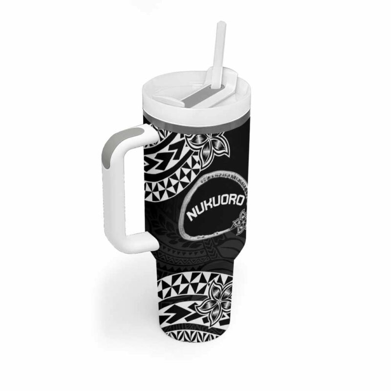 Pohnpei Nukuoro Micronesia Polynesian Tattoo Curves Black Custom Stanley Quencher 40oz Stainless Steel Tumbler With Handle - Threewoofs - Image 2