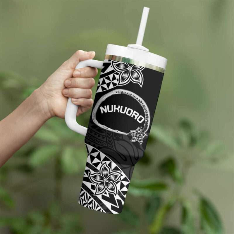 Pohnpei Nukuoro Micronesia Polynesian Tattoo Curves Black Custom Stanley Quencher 40oz Stainless Steel Tumbler With Handle - Threewoofs - Image 3
