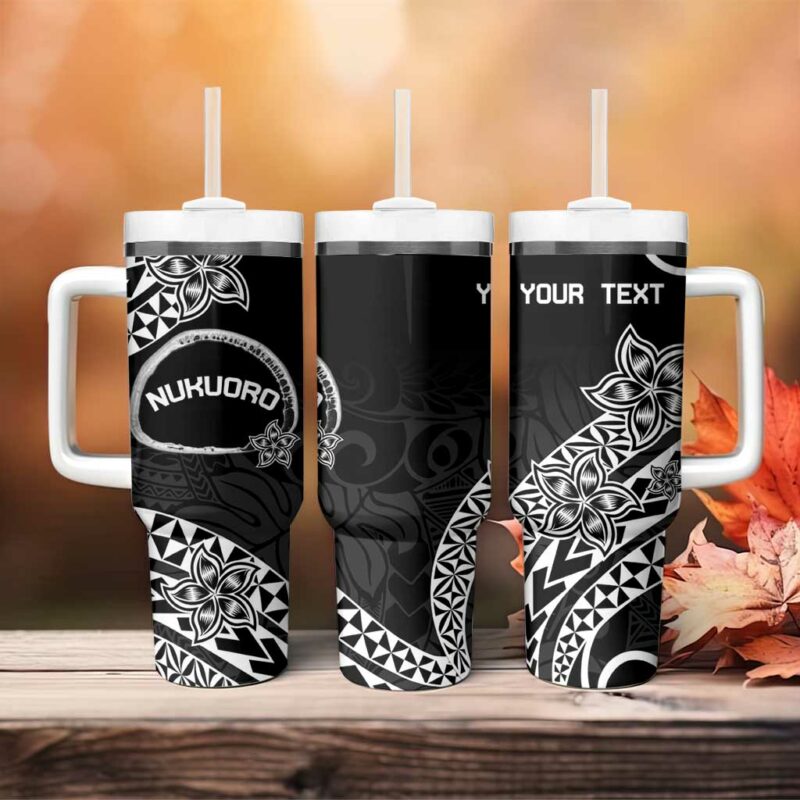 Pohnpei Nukuoro Micronesia Polynesian Tattoo Curves Black Custom Stanley Quencher 40oz Stainless Steel Tumbler With Handle - Threewoofs - Image 4