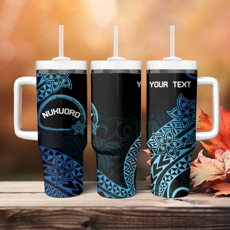 Pohnpei Nukuoro Micronesia Polynesian Tattoo Curves Blue Custom Stanley Quencher 40oz Stainless Steel Tumbler With Handle - Threewoofs - Image 4