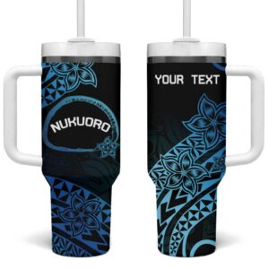 Pohnpei Nukuoro Micronesia Polynesian Tattoo Curves Blue Custom Stanley Quencher 40oz Stainless Steel Tumbler With Handle - Threewoofs