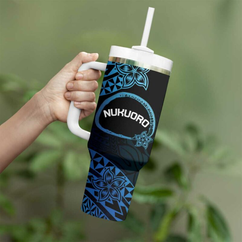 Pohnpei Nukuoro Micronesia Polynesian Tattoo Curves Blue Custom Stanley Quencher 40oz Stainless Steel Tumbler With Handle - Threewoofs - Image 3