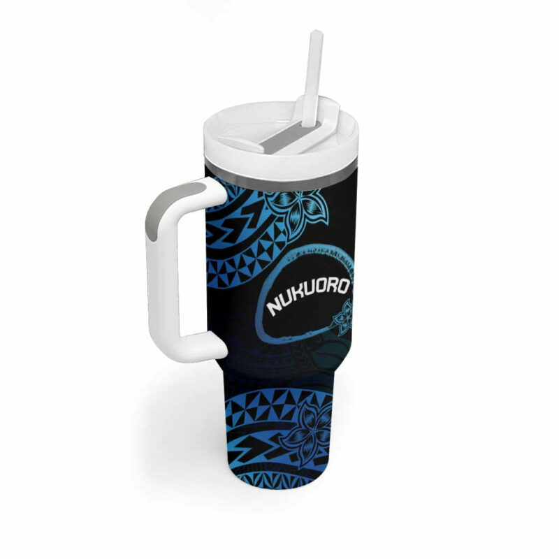 Pohnpei Nukuoro Micronesia Polynesian Tattoo Curves Blue Custom Stanley Quencher 40oz Stainless Steel Tumbler With Handle - Threewoofs - Image 2
